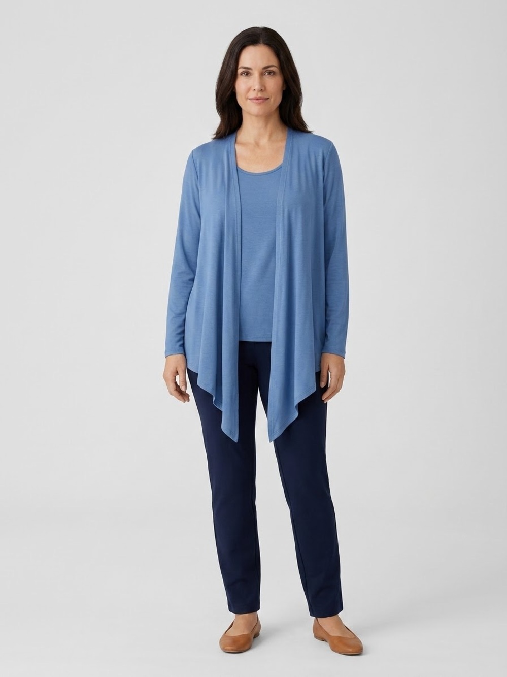 Susan Graver Weekend Blue Signature Shrug Open Front Cardigan Medium Rayon